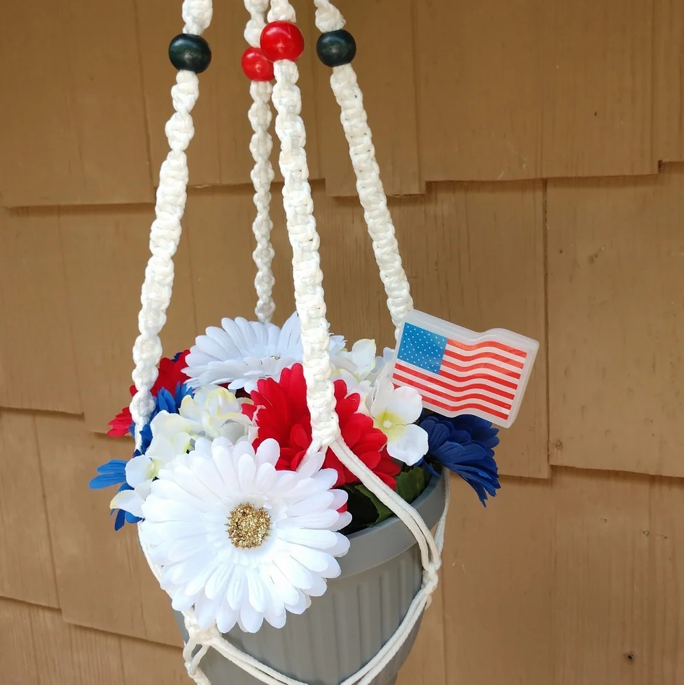 Plant Hanger Patriotic Hand Crafted Botanical Red Blue Terrarium Necessities